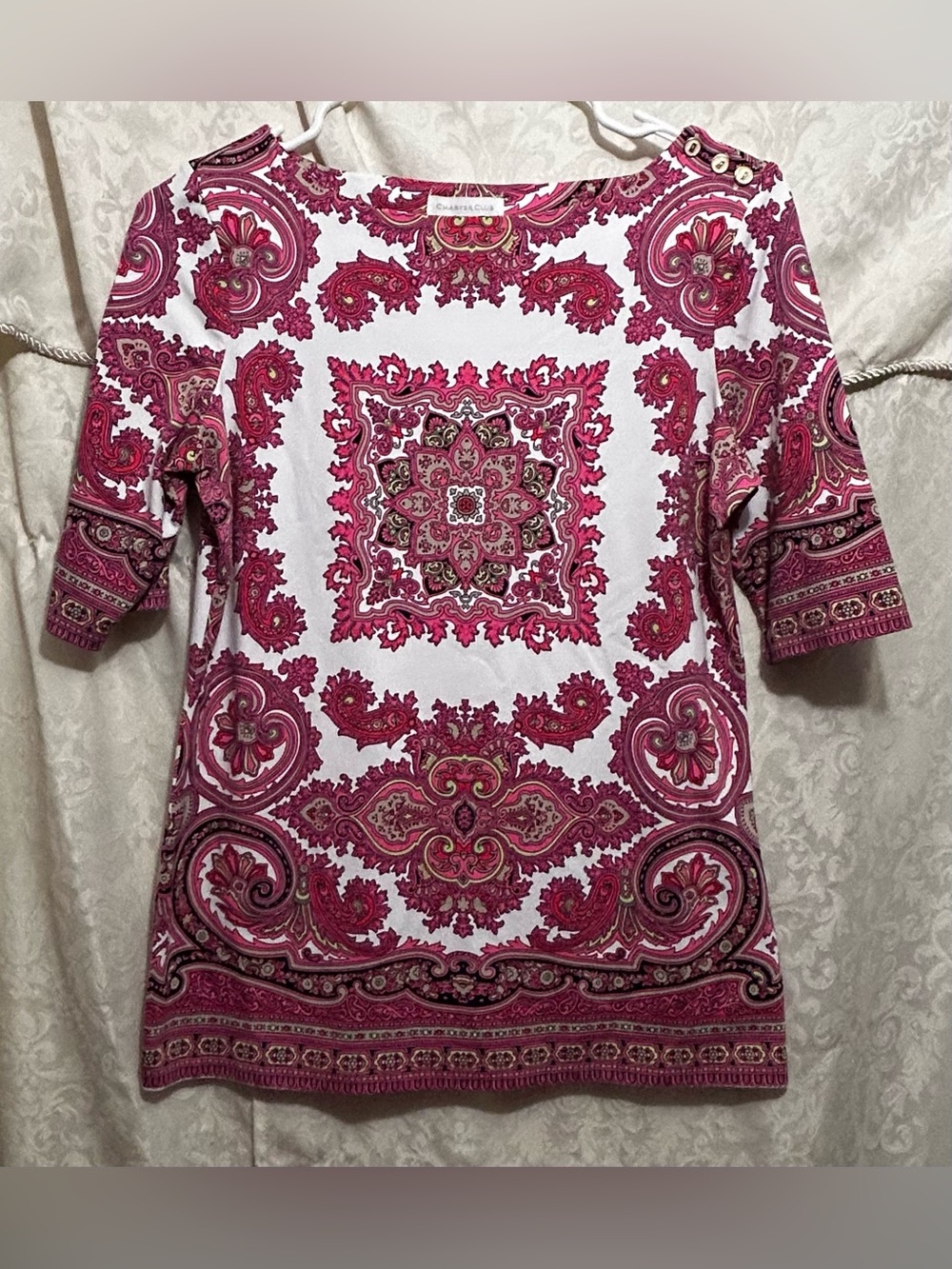 Charter Club Pink & White Paisley-Print Tunic Top